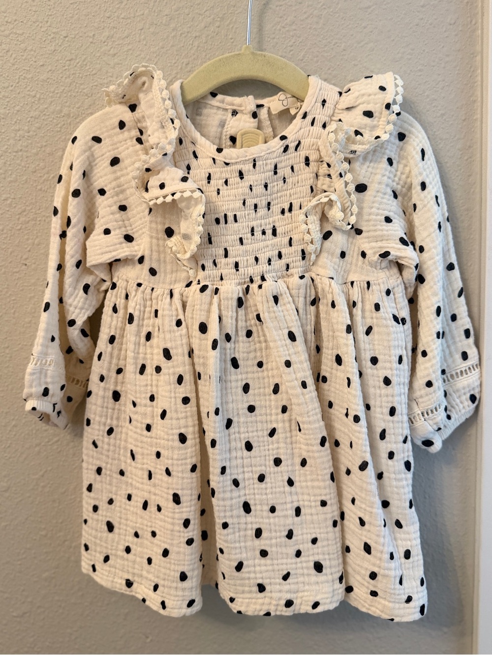 Toddler Girls' Cream Polka Dot Long-Sleeve Dress (12-18months)